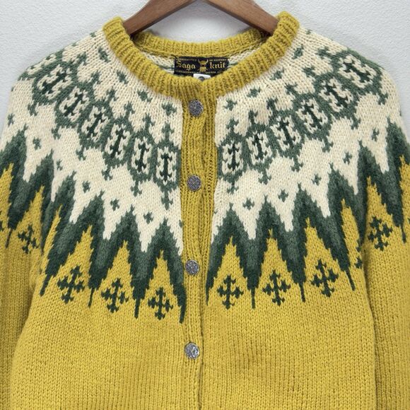 Saga Knit Fair Isle Cardigan Women’s Medium Nordic Wool Lodge Cabin Hand Knit - Picture 4 of 13